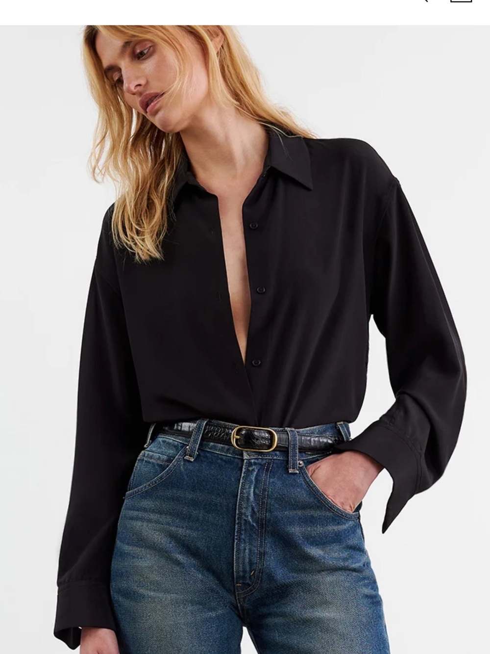 Nili Lotan black silk button-down blouse